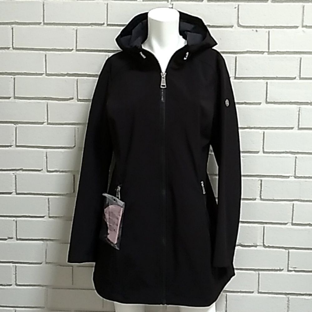 Calvin Klein Black Hooded Trench Coat. Size Medium  NWOT